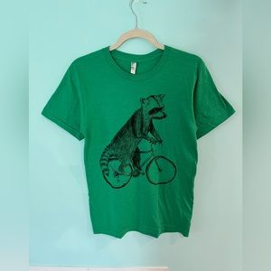 Mens small raccoon on a bike tshirt from Etsy